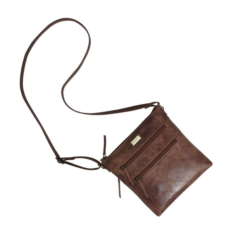 'CORI' Distressed Tan Real Leather Crossbody Bag