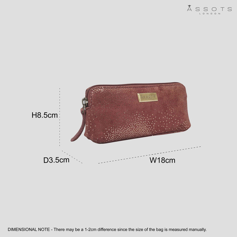 'EMILY' Small Maroon Red & Yellow Gold Sparkle Leather MakeUp Bag