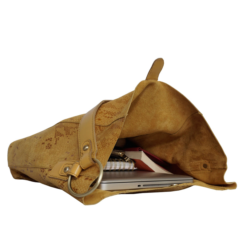 'Esme' Mustard Python Snake Real Leather Slouchy Hobo Bag