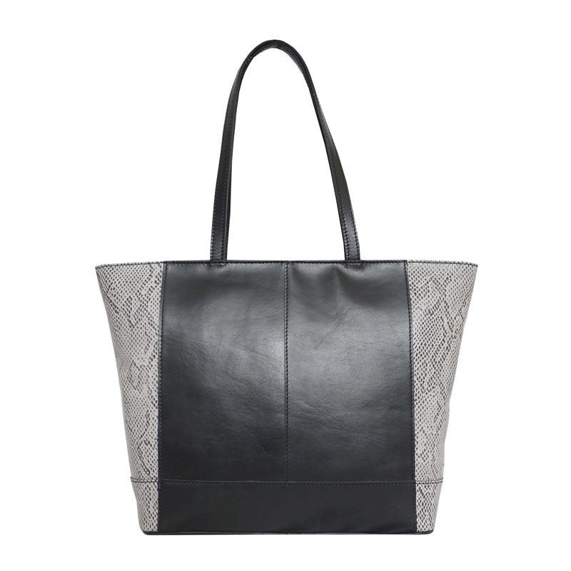 'Klara' Black Animal Snake Print Real Leather Designer Tote Bag
