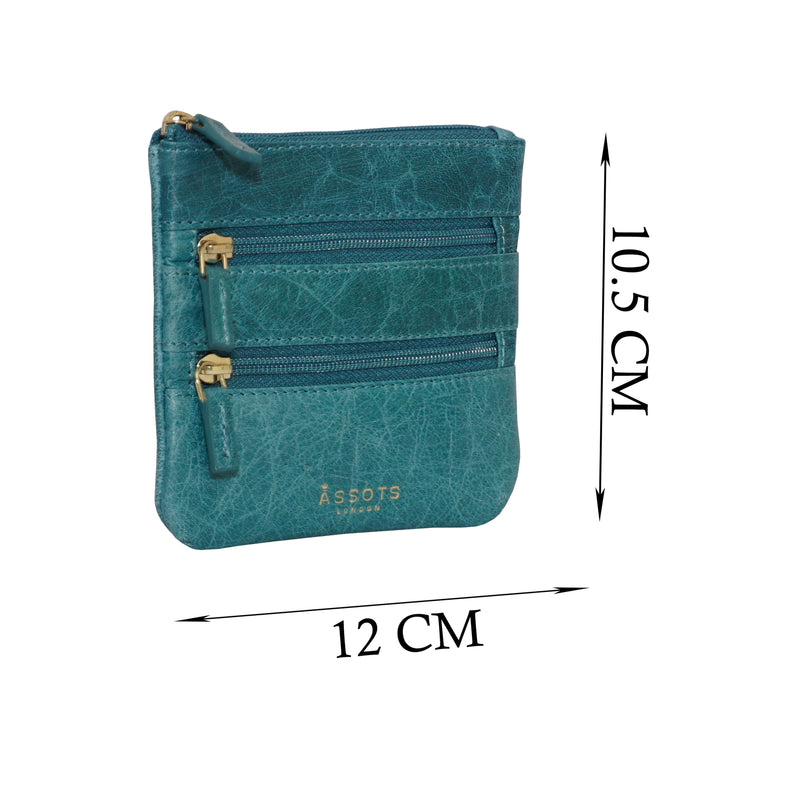 'LAURA' Ocean Blue Soft Small Zip Top Leather Coin Purse