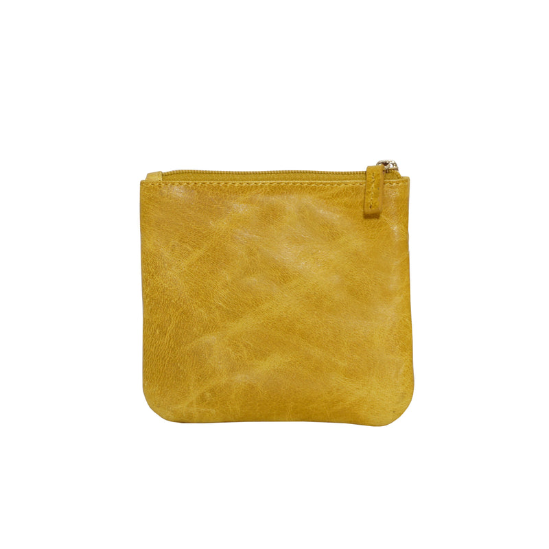 'LAURA' Yellow Soft Small Zip Top Leather Coin Purse