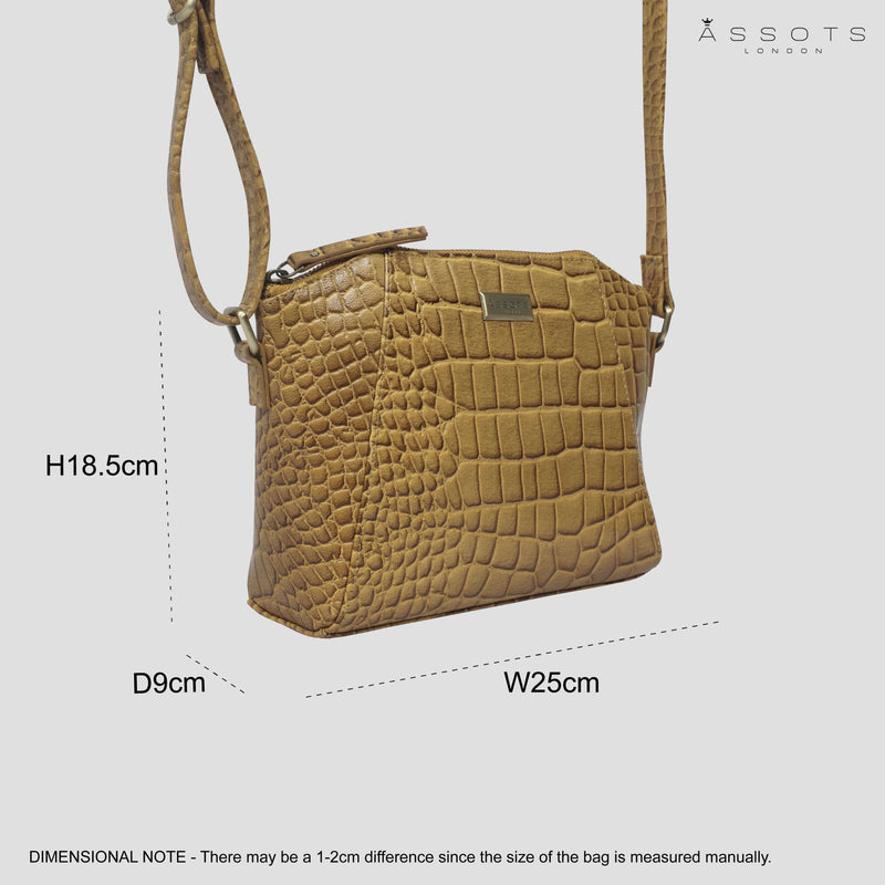 'MANDY' Ochre Croc Real Leather Designer Crossbody Bag