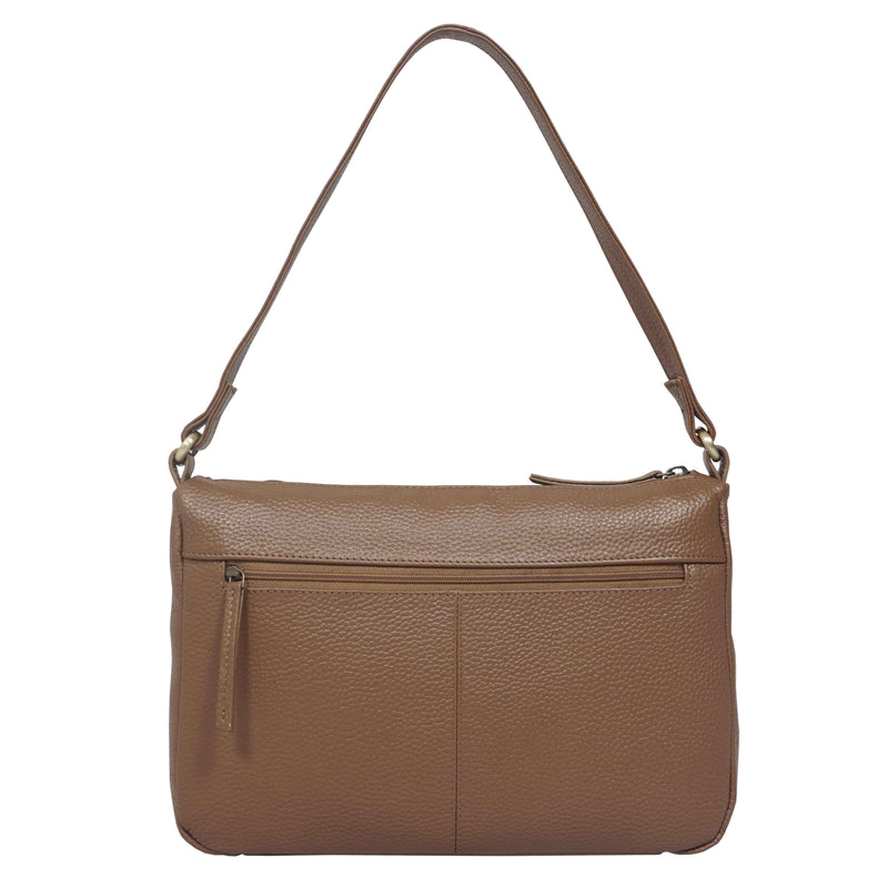 'MARDI' Tan Pebble Grain Soft Real Leather Shoulder Bag