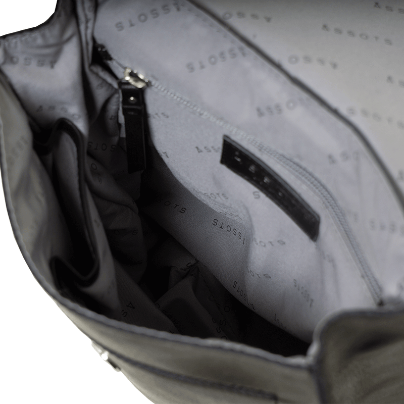 'MARGARET' Black Natural Grain Polished Leather Flap Over Backpack
