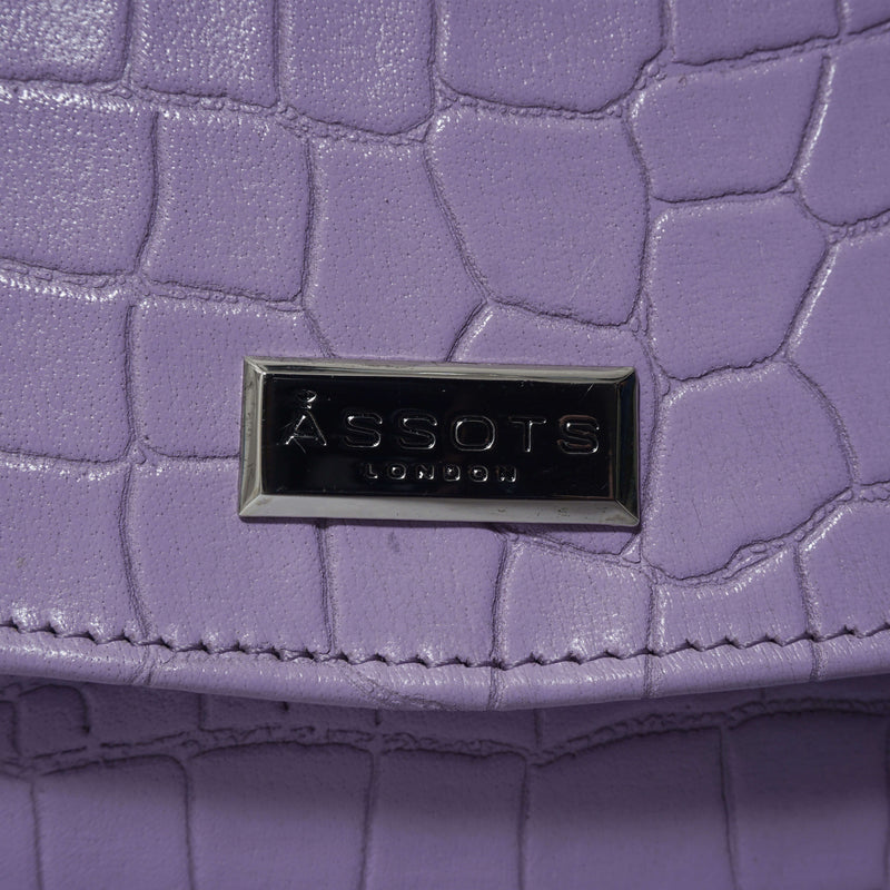 'MATILDA' Lilac Croc Designer Leather Organiser Flap Over Crossbody Bag