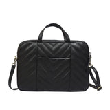 'MAYA' Black Quilted Soft Pebble Grain Leather Laptop Crossbody Bag