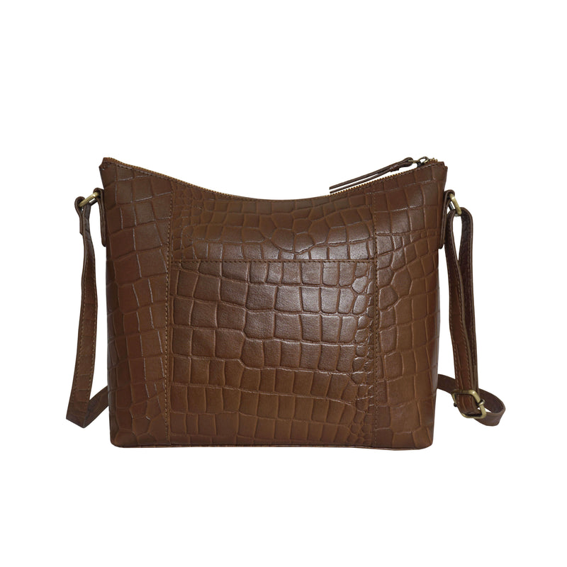 'OLGA' Tan Croc Designer Leather Crossbody Shoulder Bag