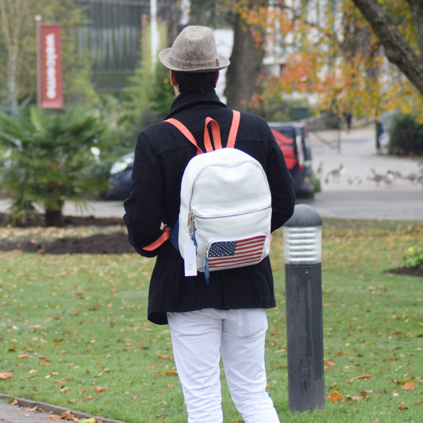 'WASHINGTON' White Designer Full Grain Leather Laptop Backpack