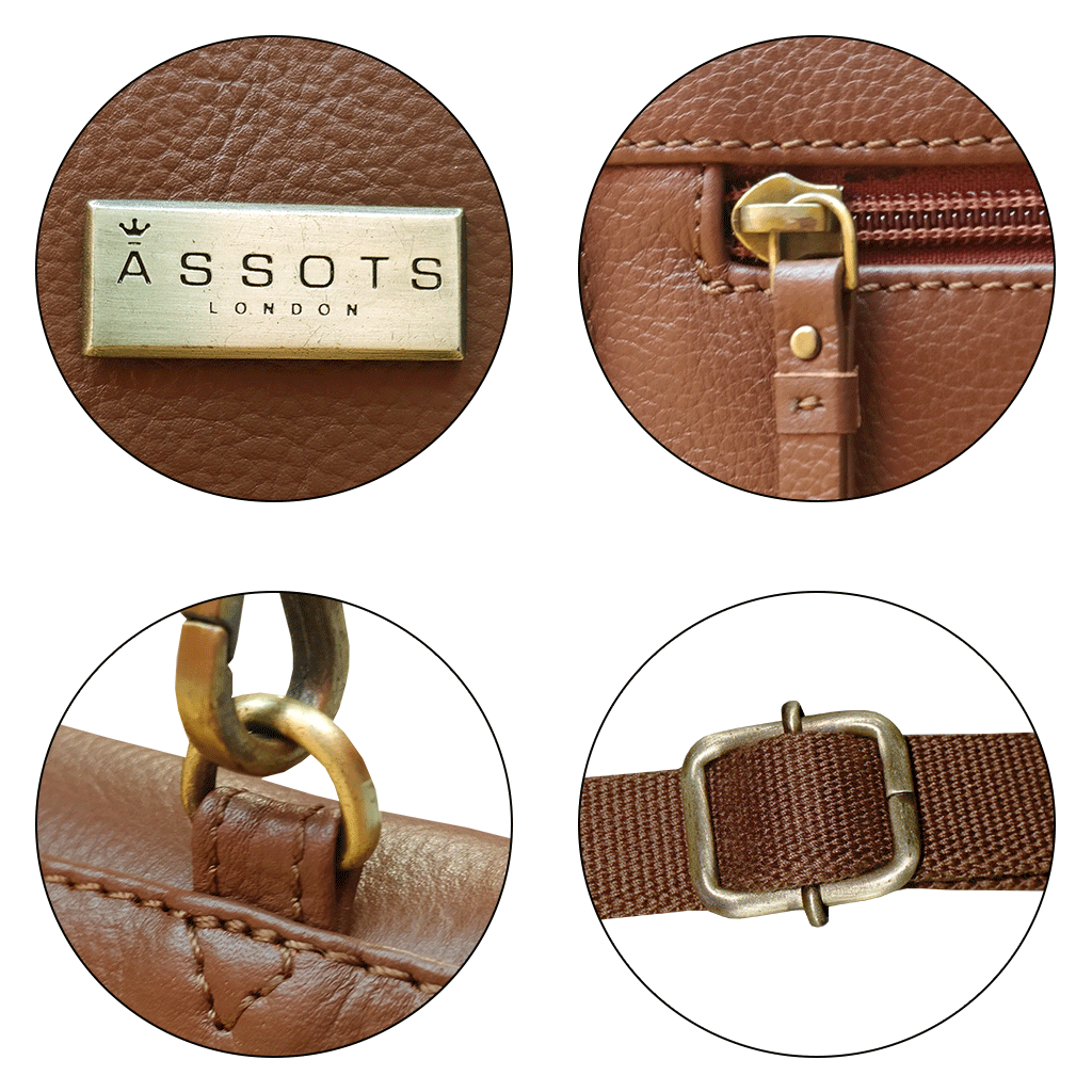 'OSLO' Tan Pebble Grain Leather Crossbody Bag