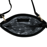 'SOPHIA' Black Pebble Grain Zip Top Leather Crossbody Bag