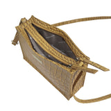 'SUSAN' Mustard Croc Real Leather Rectangle Box Crossbody Bag