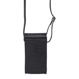 'TRACY' Black Croc Real Leather Crossbody Phone Bag