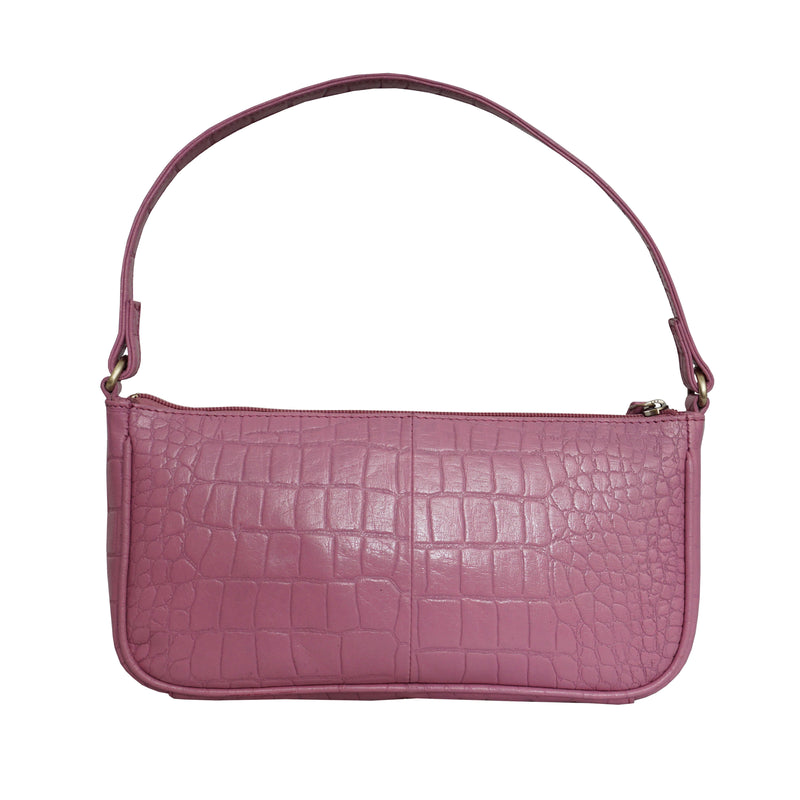 'ZARA' Pink Designer Croc Real Leather Baguette Shoulder Bag