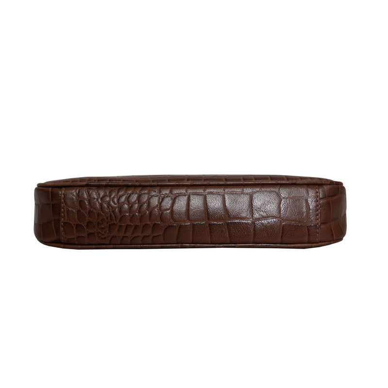 'ZARA' Tan Croc Real Leather Baguette Shoulder Bag