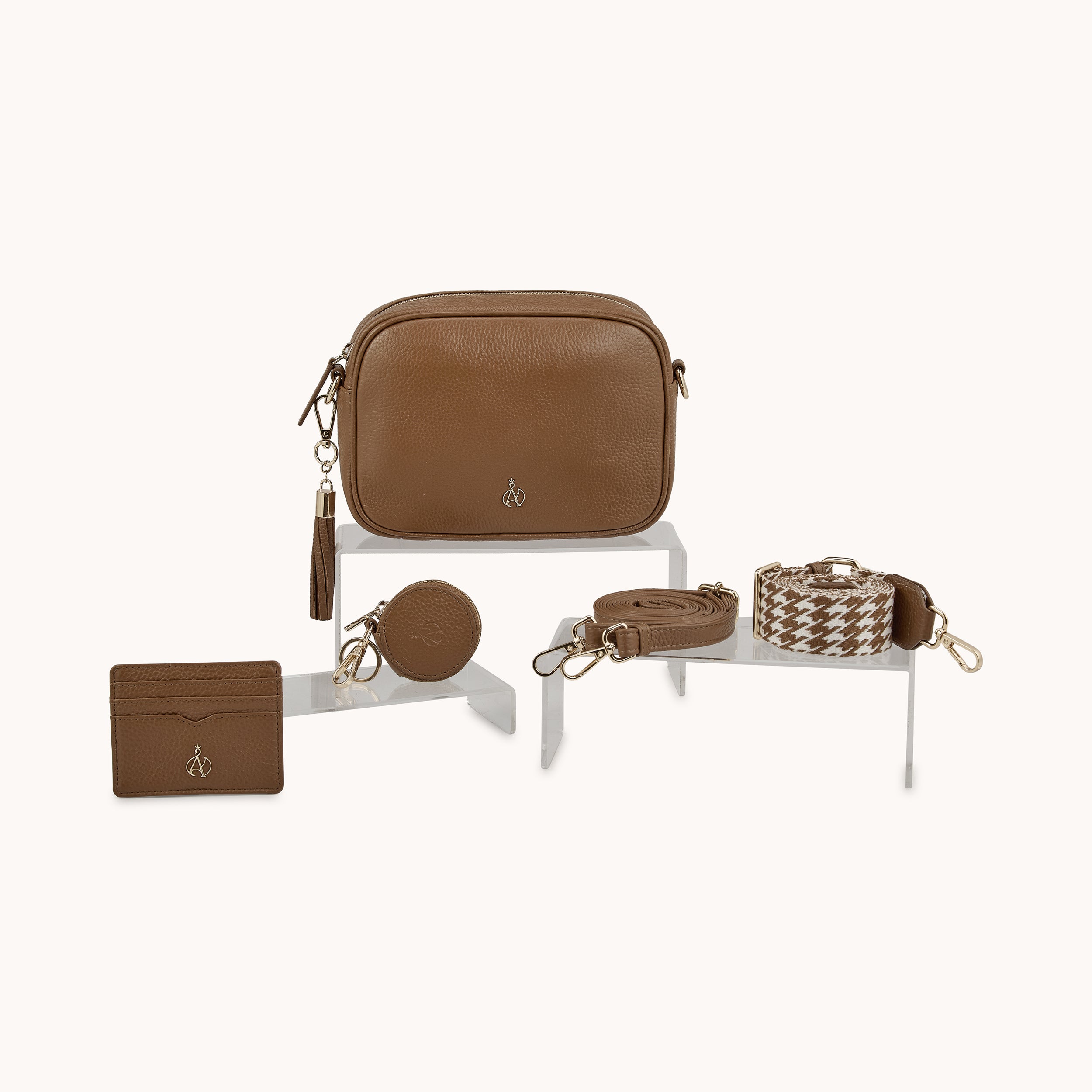 'KENT' Tan Pebble Grain Real Leather Crossbody Bag