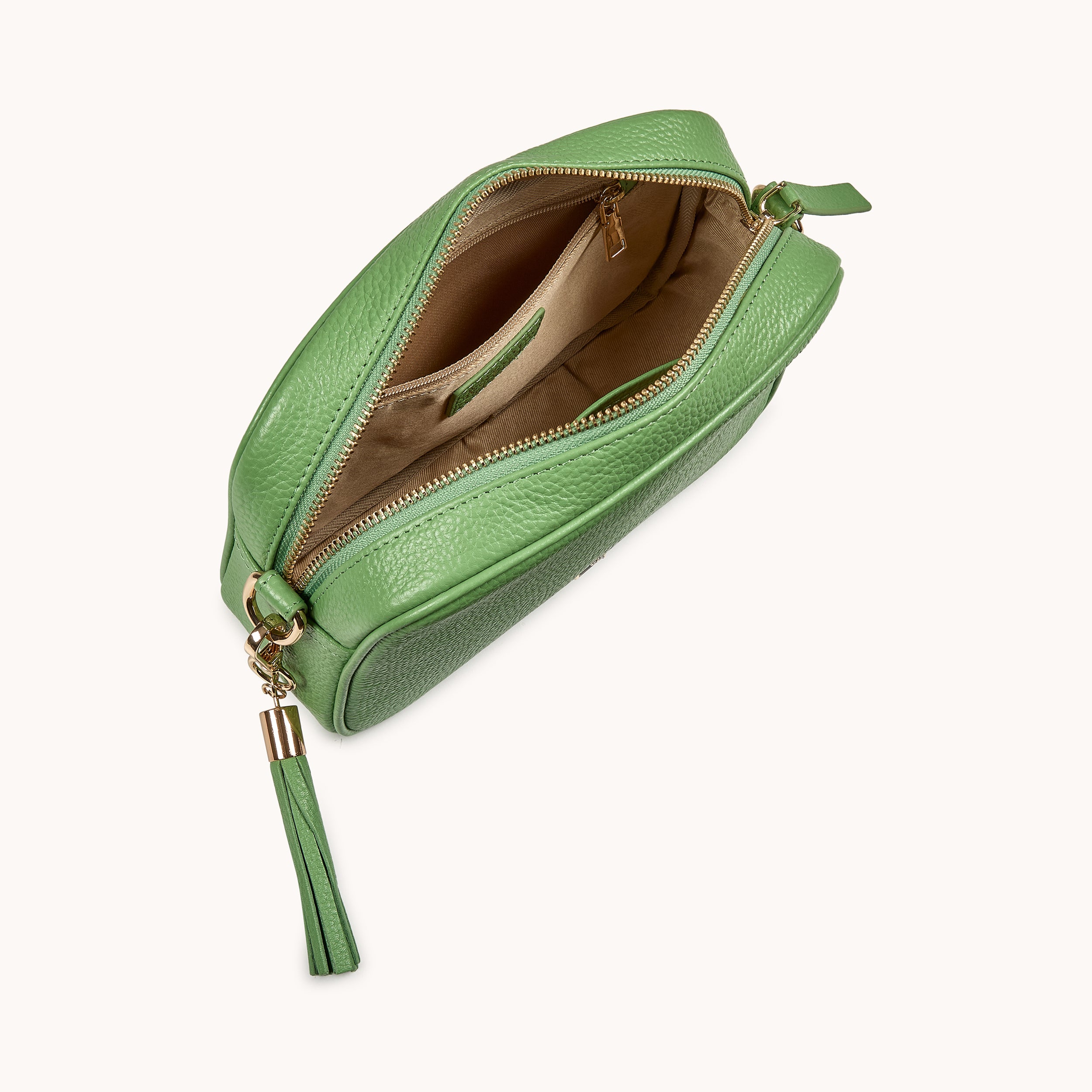 'KENT' Matcha Green Pebble Grain Real Leather Crossbody Bag