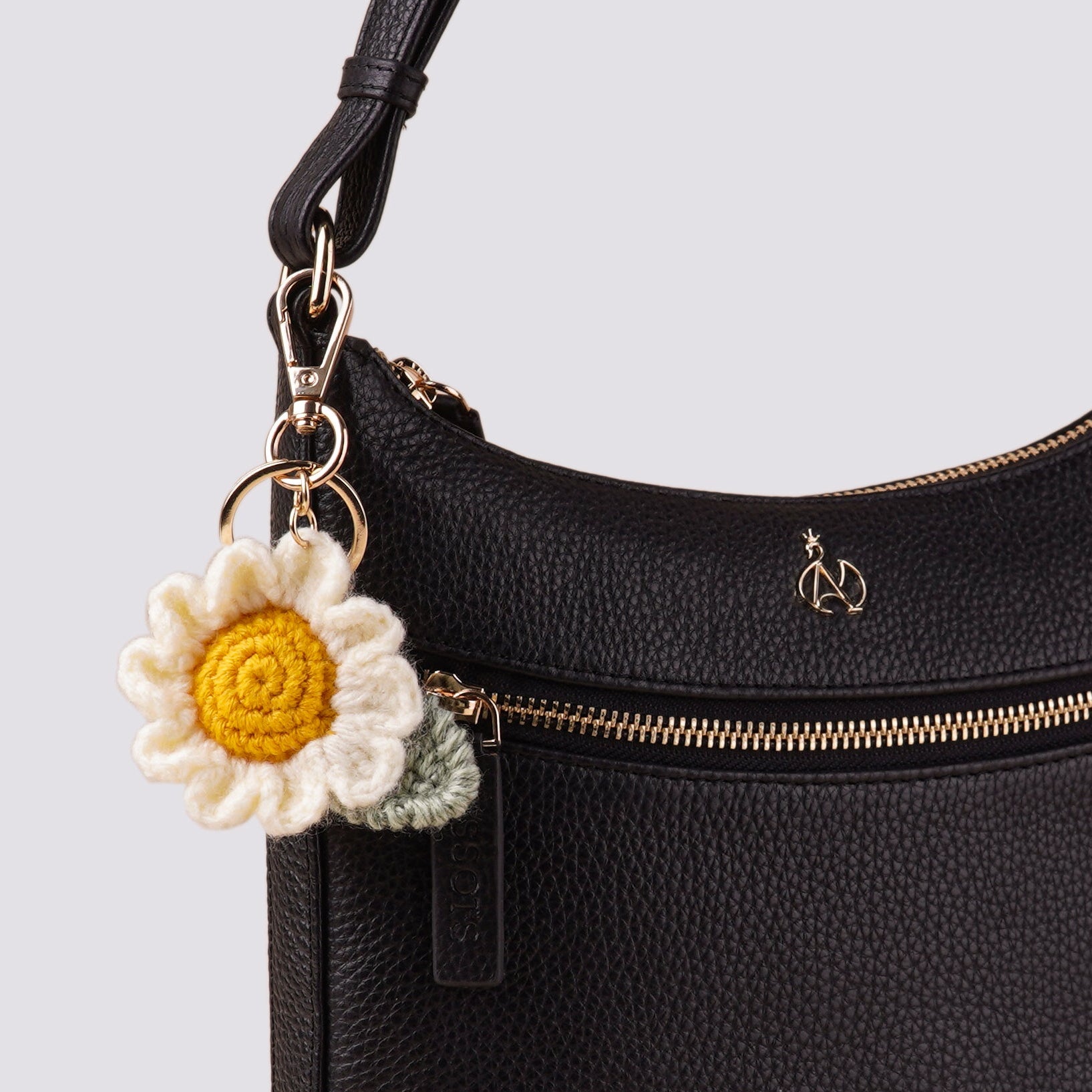 The Daisy Hand Crochet Gold Bag Charm Keyring