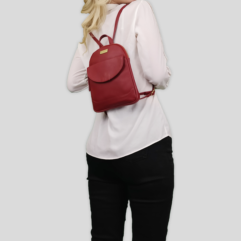 'GEORGE' Paprika Red Mini Pebble Grain Leather Backpack