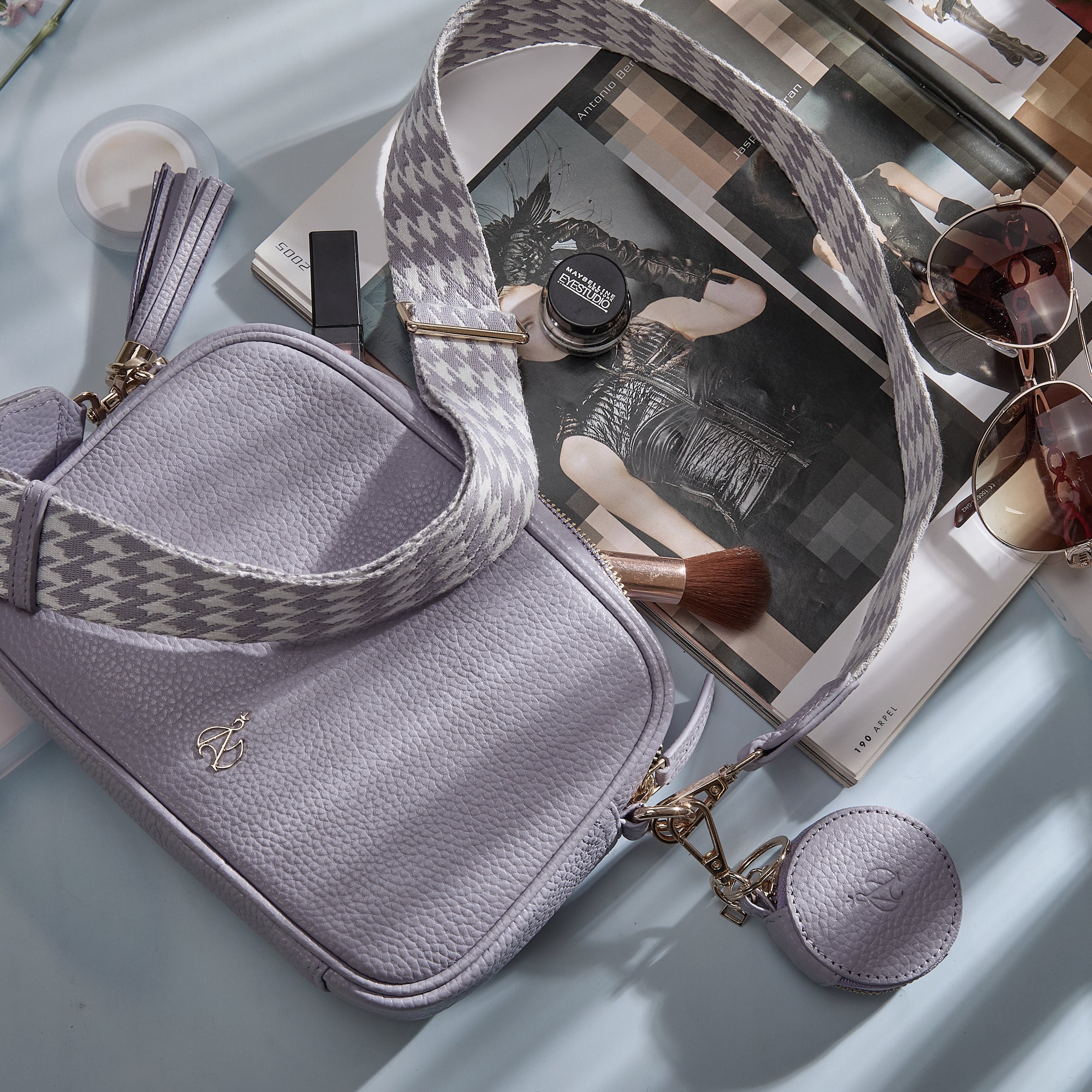 'KENT' Lilac Pebble Grain Real Leather Crossbody Bag
