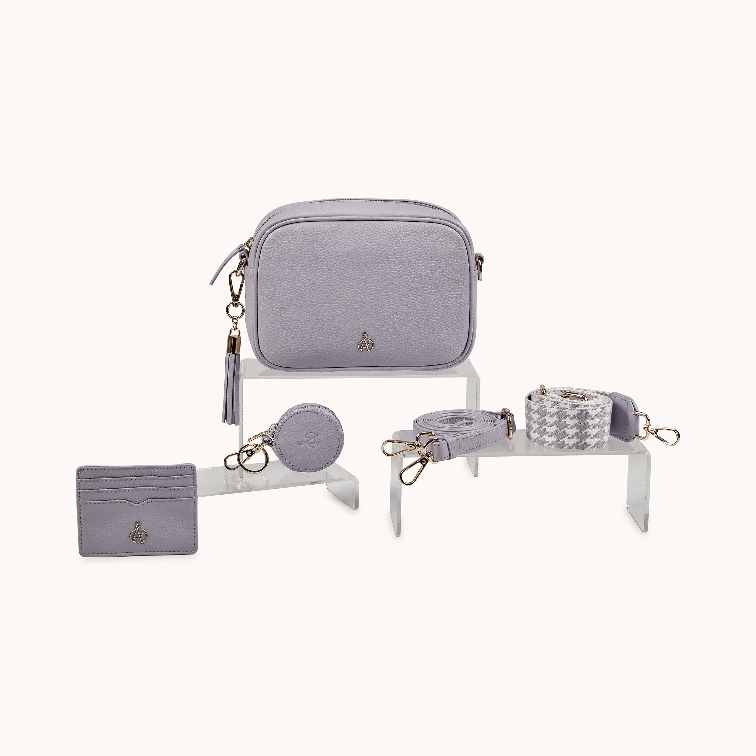 'KENT' Lilac Pebble Grain Real Leather Crossbody Bag