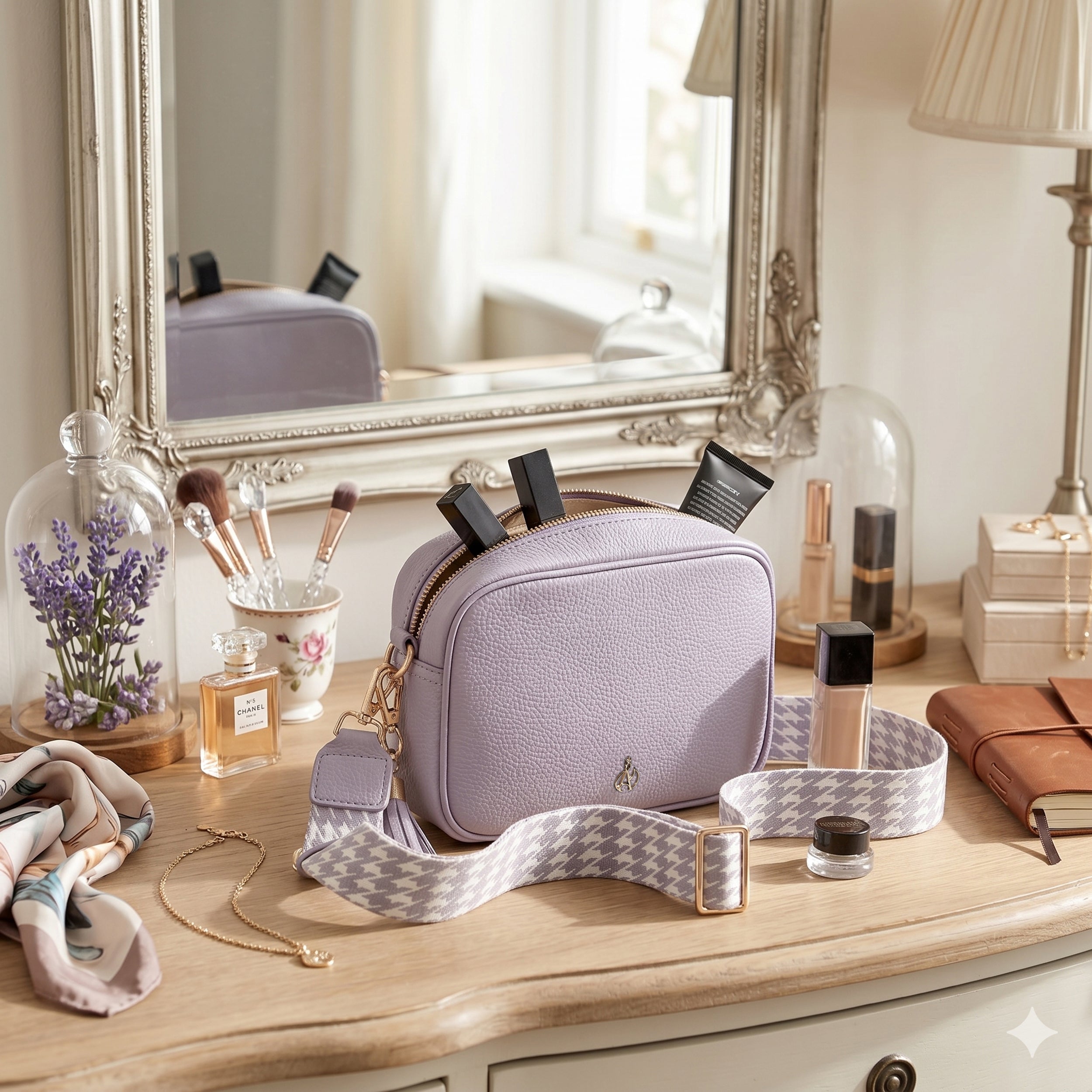 'KENT' Lilac Pebble Grain Real Leather Crossbody Bag