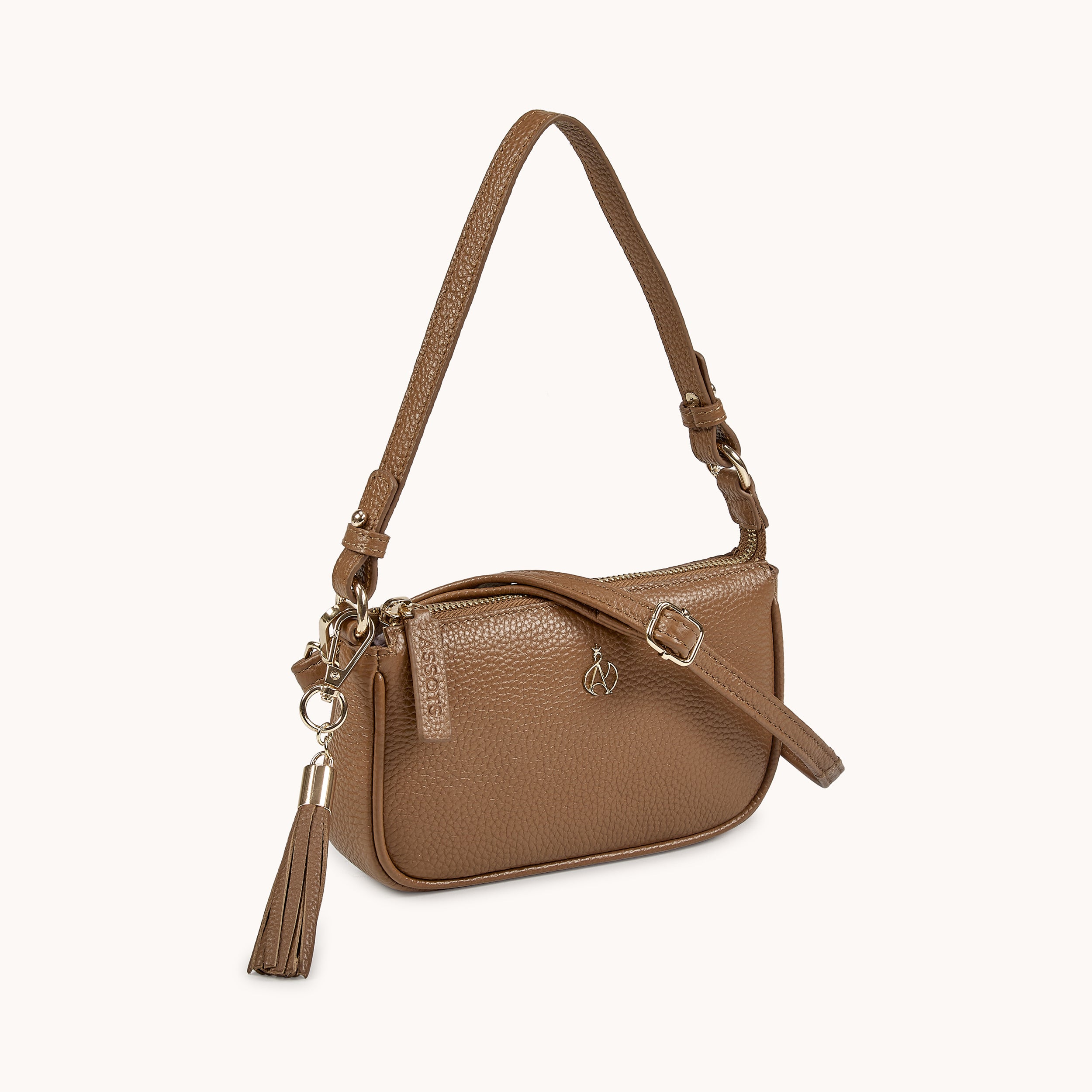 'ROSE' Tan Pebble Grain Real Leather Shoulder Bag