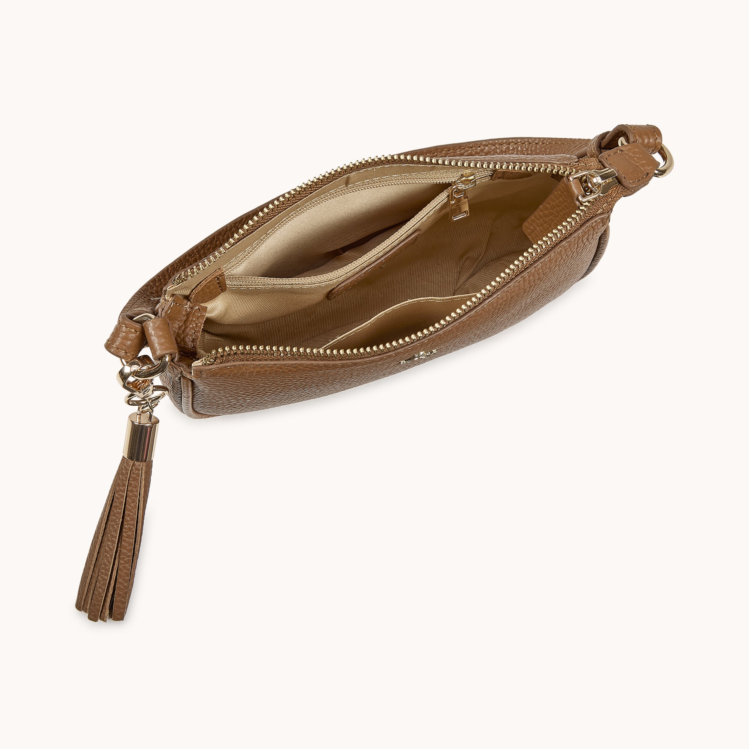 'ROSE' Tan Pebble Grain Real Leather Shoulder Bag