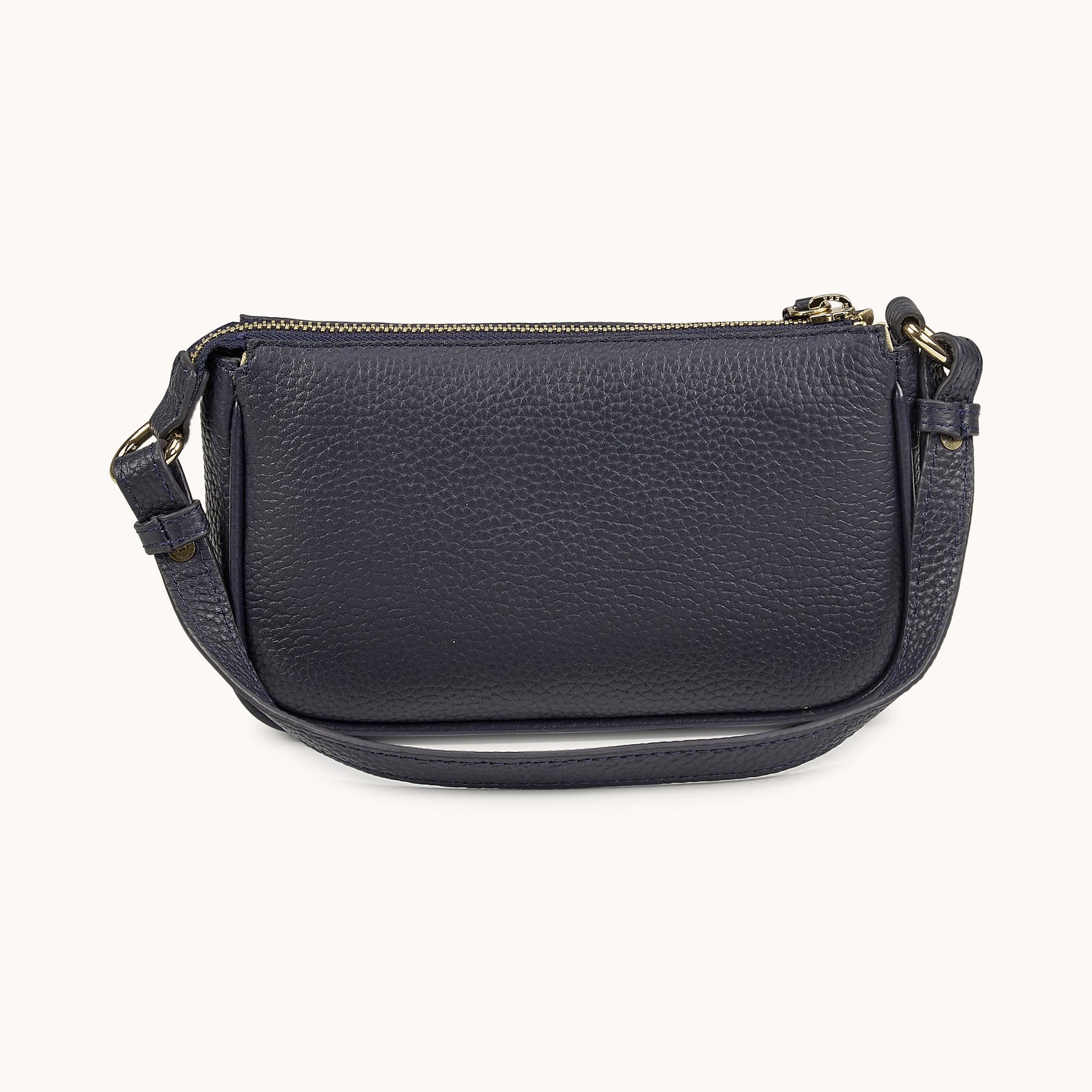 'ROSE' Navy Pebble Grain Real Leather Shoulder Bag