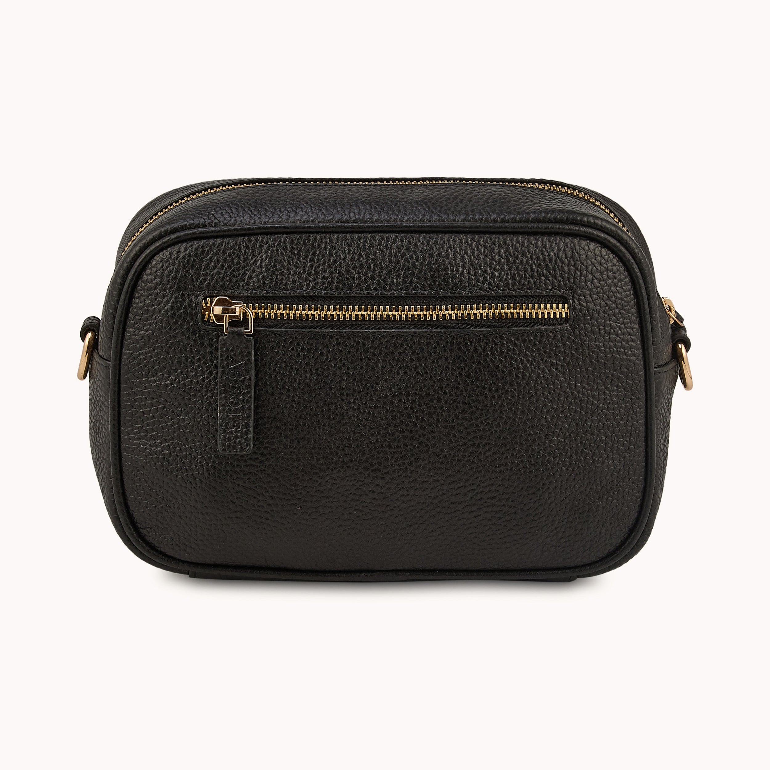 'HACKNEY' Black Pebble Grain Real Leather Crossbody Bag