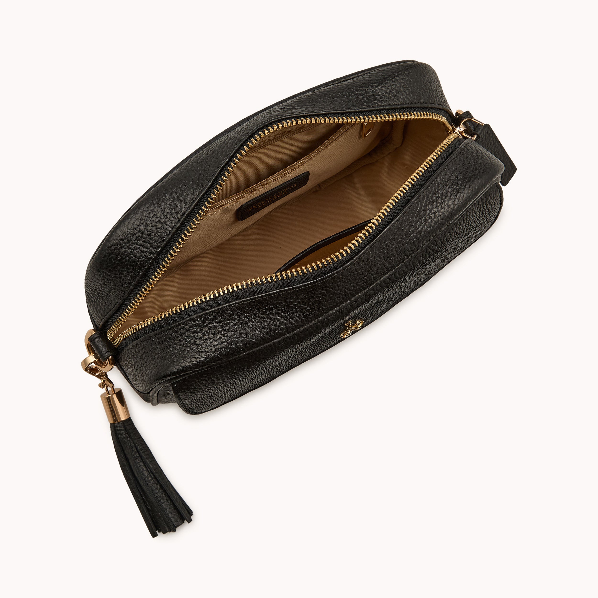 'HACKNEY' Black Pebble Grain Real Leather Crossbody Bag