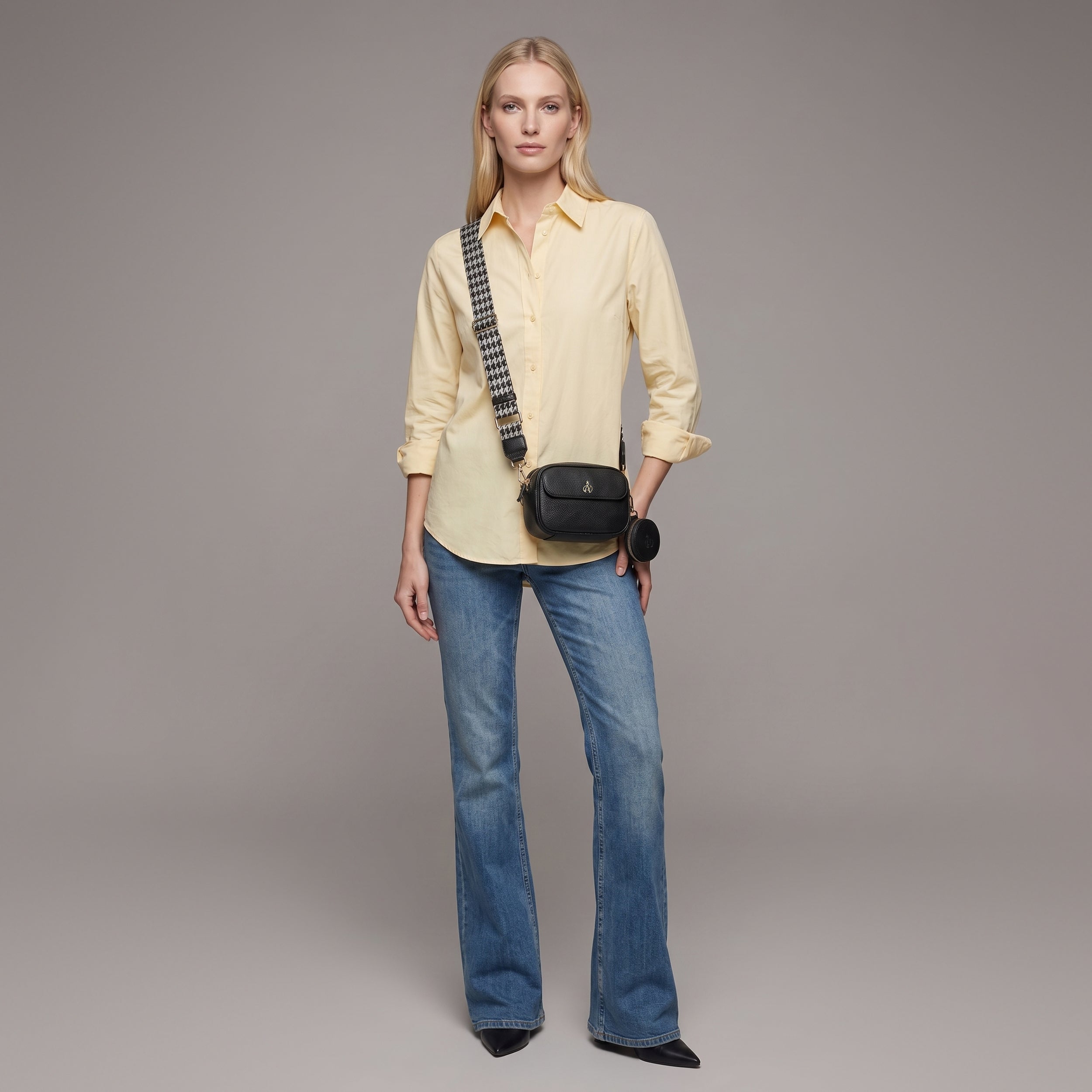'HACKNEY MINI' Black Pebble Grain Real Leather Crossbody Bag