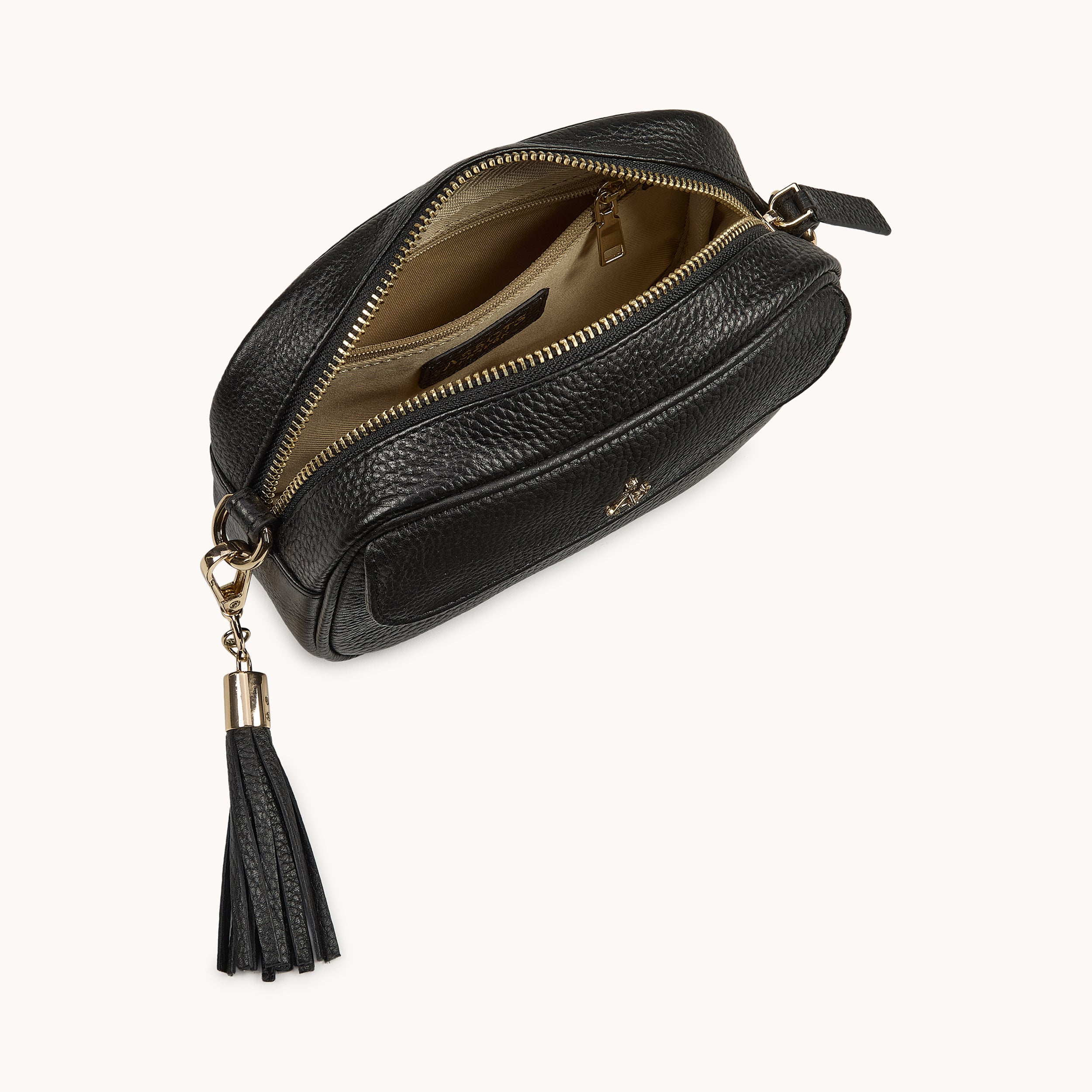 'HACKNEY MINI' Black Pebble Grain Real Leather Crossbody Bag