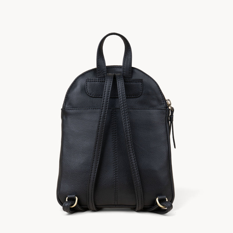 'GEORGE' Black Mini Pebble Grain Leather Backpack