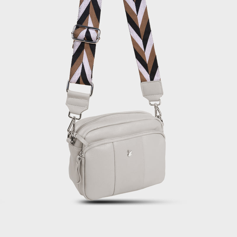 'KEW' Ice Grey Soft Nappa Full Grain Real Leather Crossbody Bag