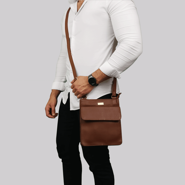'BRYN' Tan Nappa Pebble Grain Leather Crossbody Bag