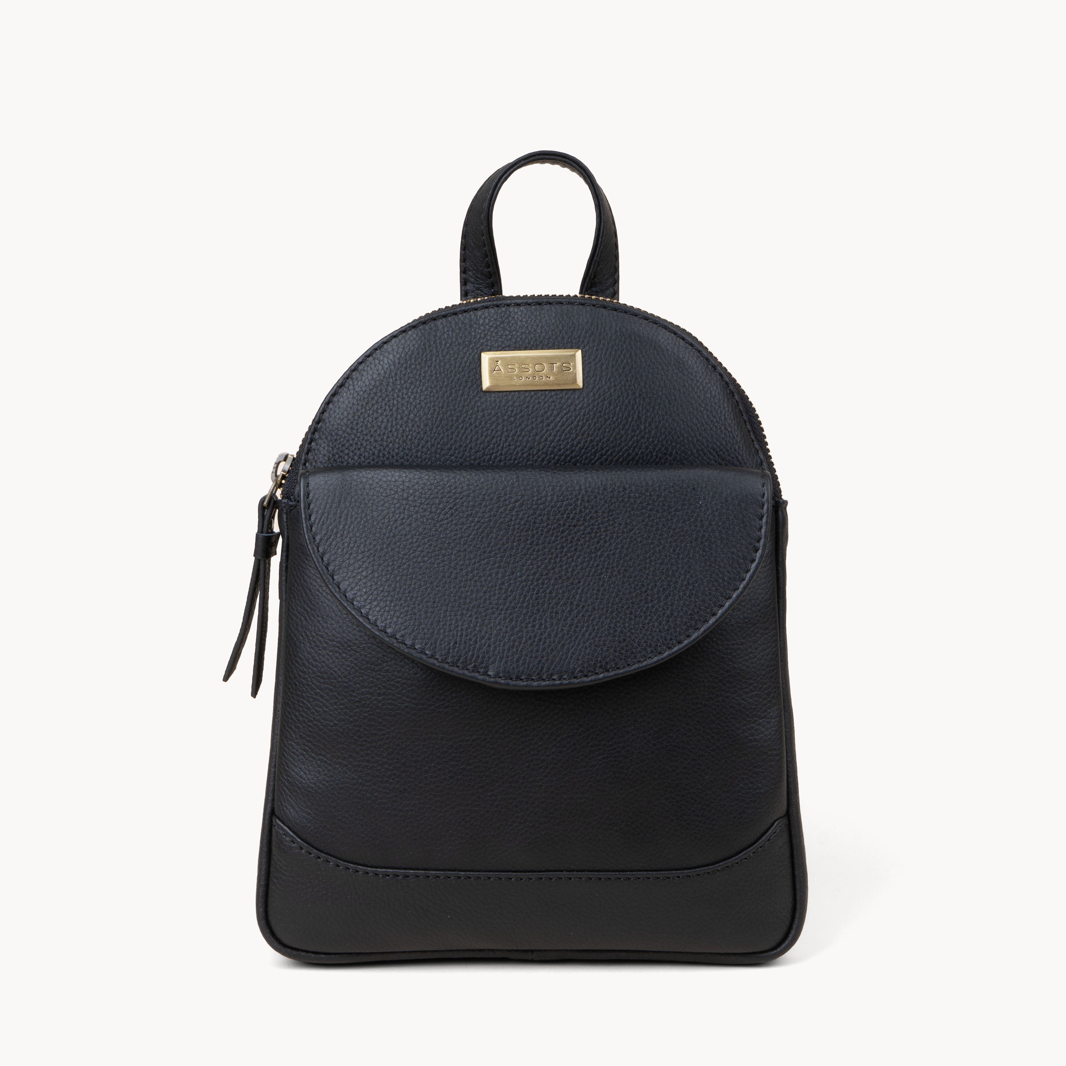 'GEORGE' Black Mini Pebble Grain Leather Backpack