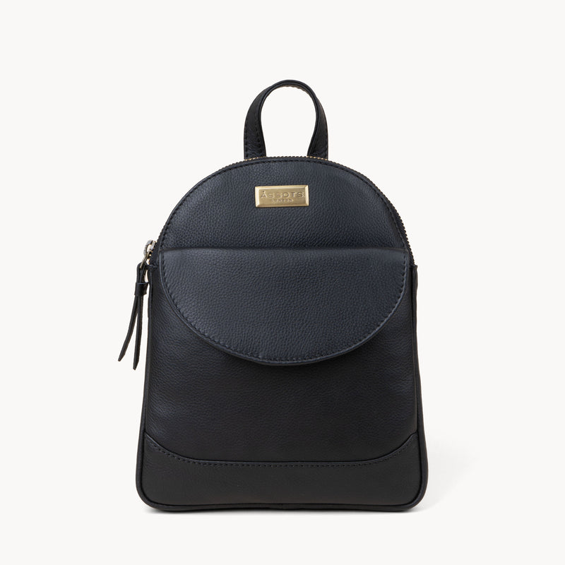 'GEORGE' Black Mini Pebble Grain Leather Backpack