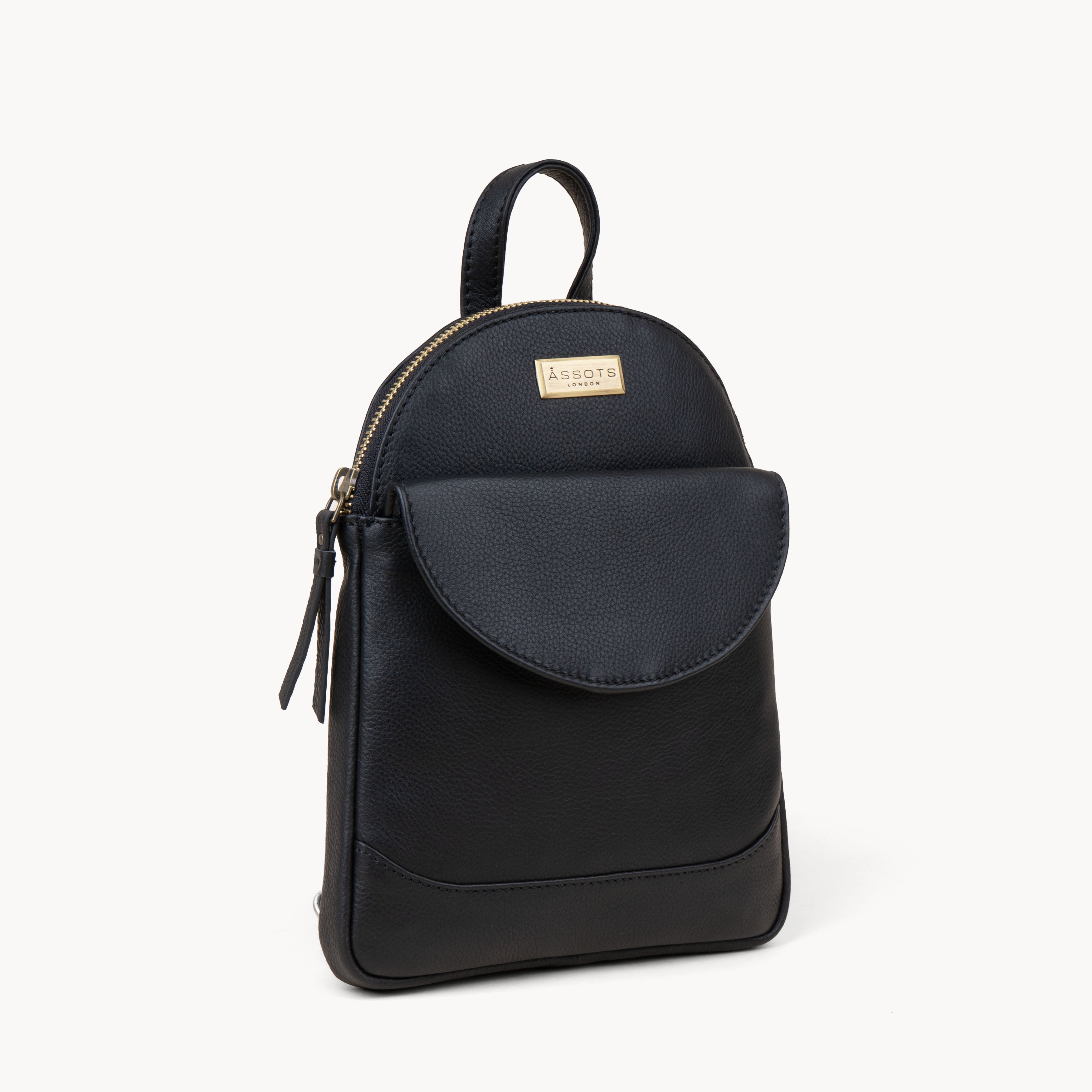 'GEORGE' Black Mini Pebble Grain Leather Backpack