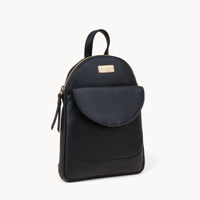 'GEORGE' Black Mini Pebble Grain Leather Backpack