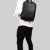 'BAKER' Black Full Grain Leather Double Zip Laptop Backpack