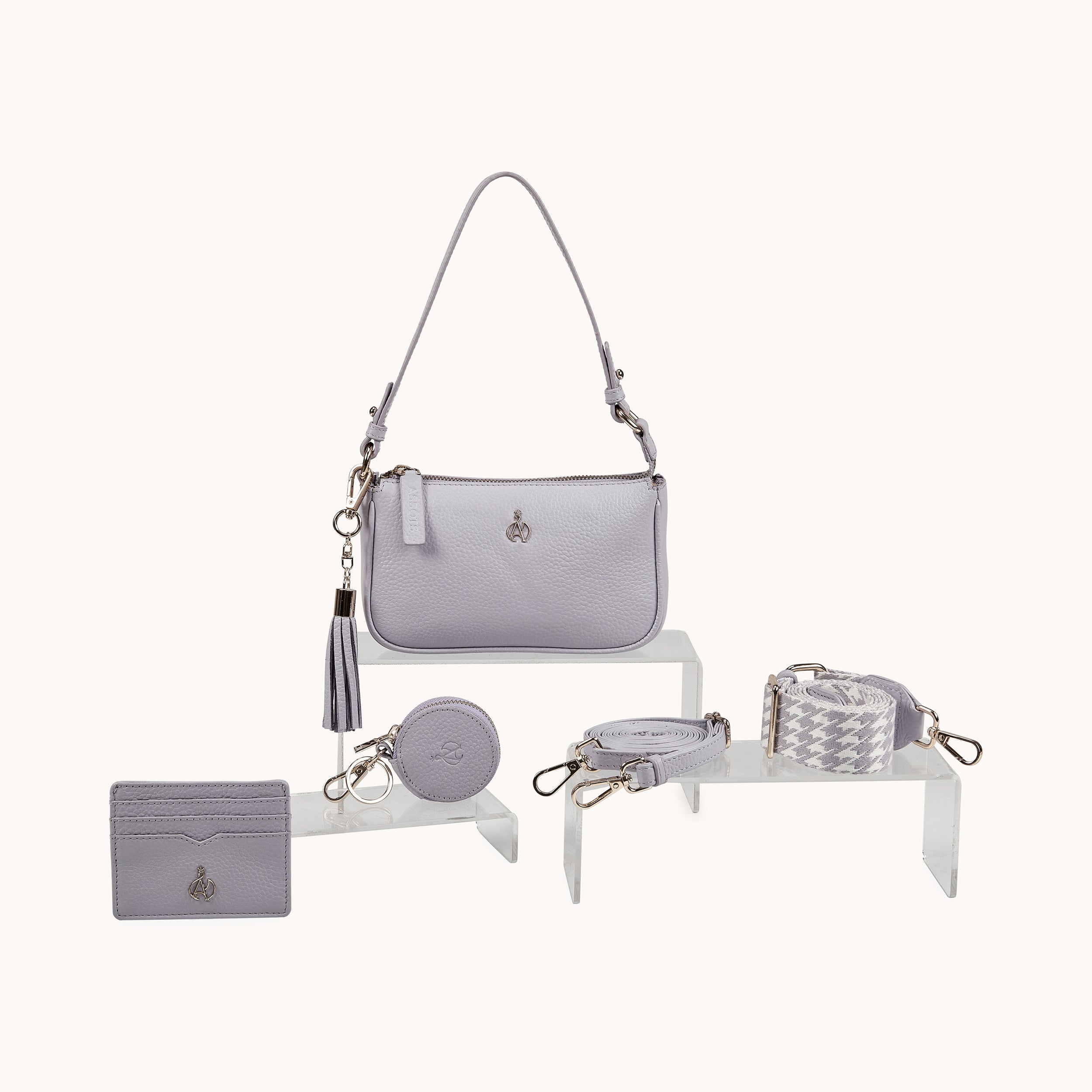'ROSE' Lilac Pebble Grain Real Leather Shoulder Bag