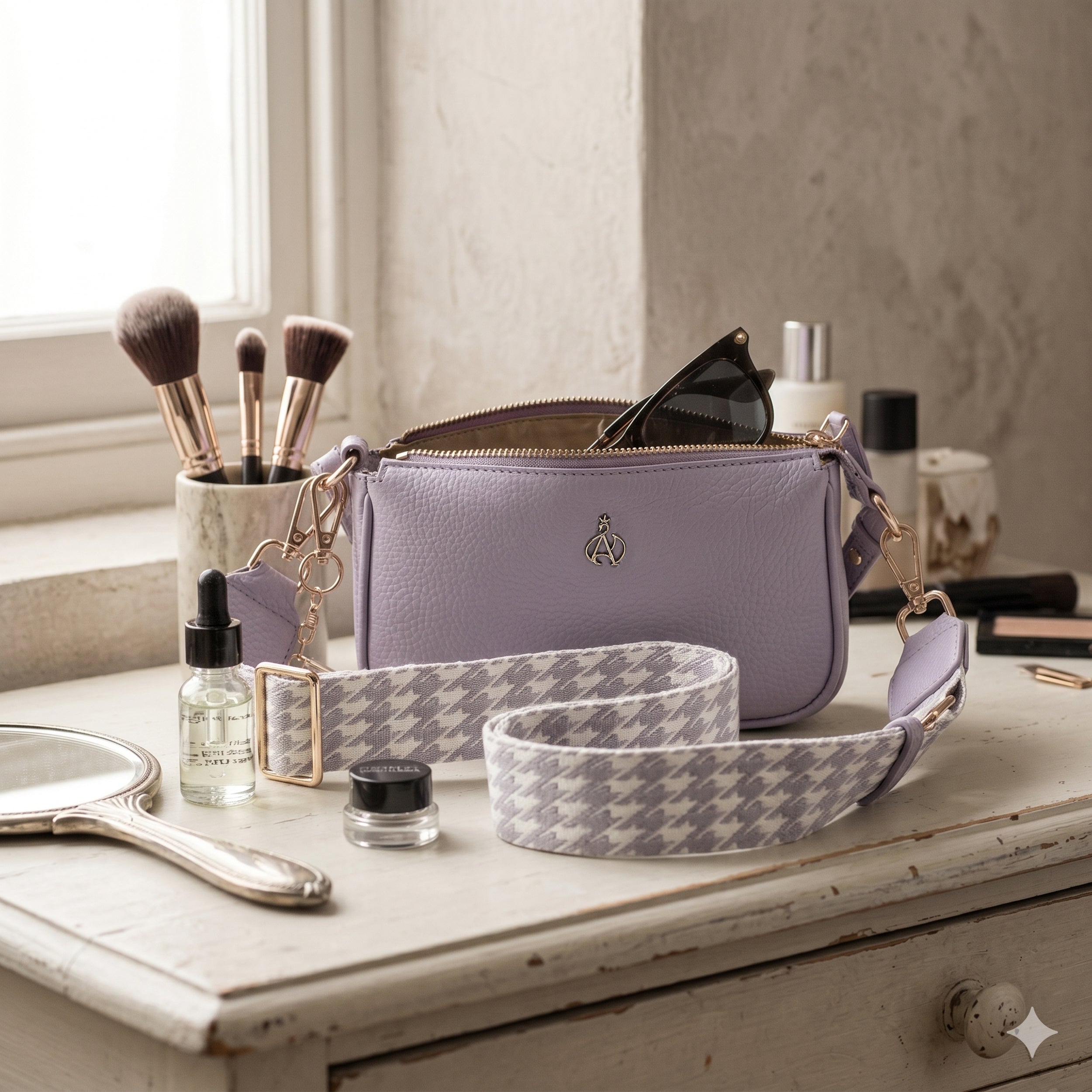 'ROSE' Lilac Pebble Grain Real Leather Shoulder Bag