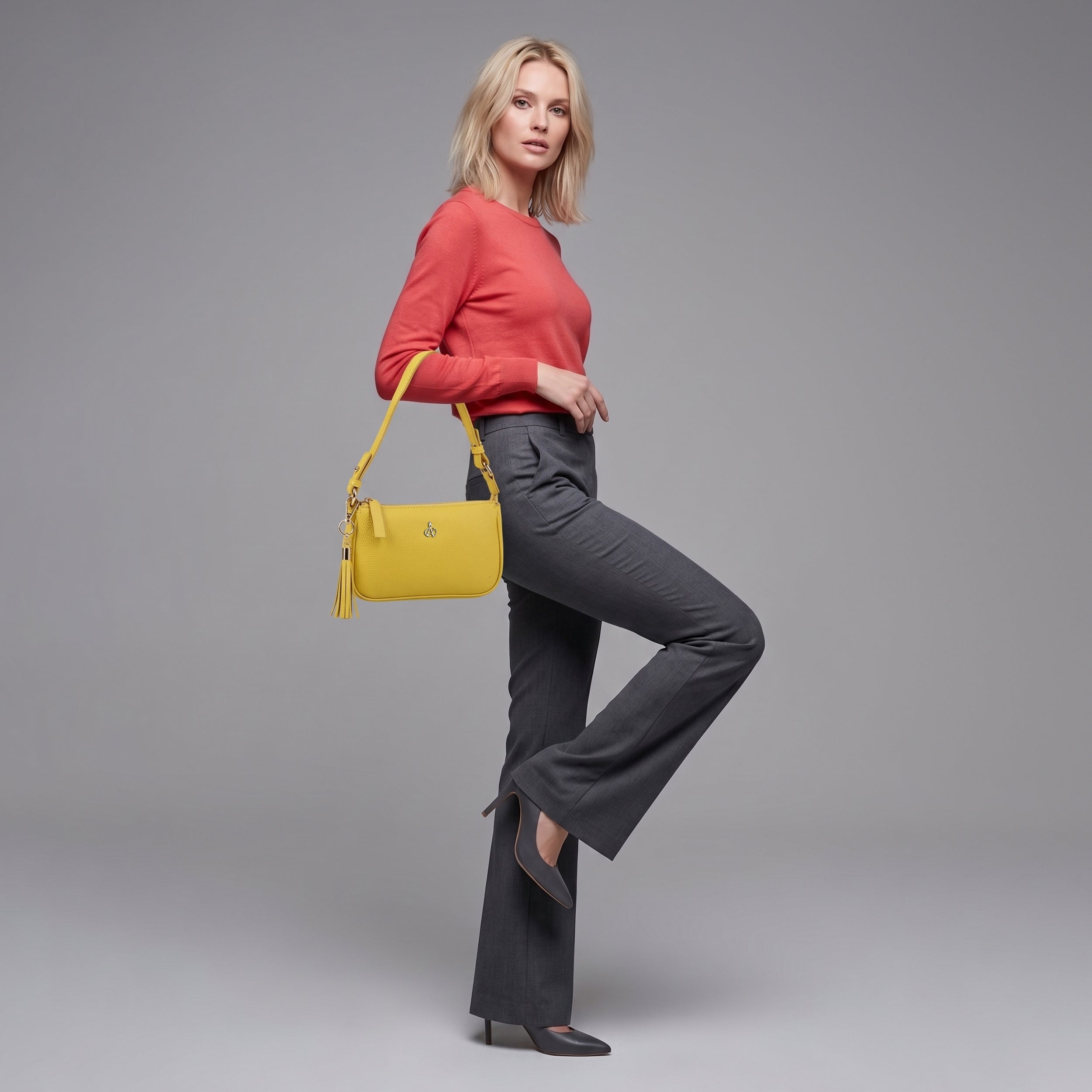 'ROSE' Sunflower Pebble Grain Real Leather Shoulder Bag