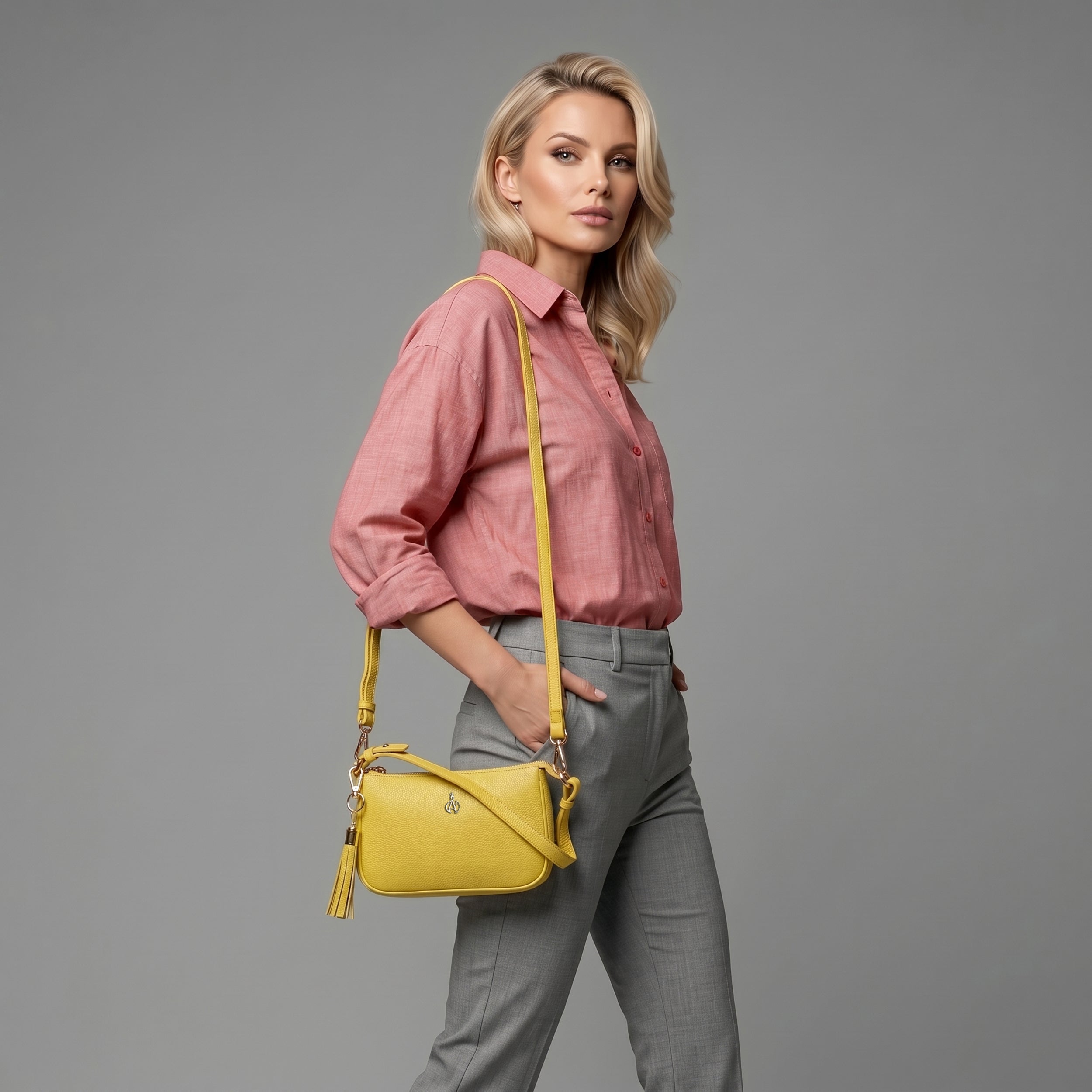 'ROSE' Sunflower Pebble Grain Real Leather Shoulder Bag