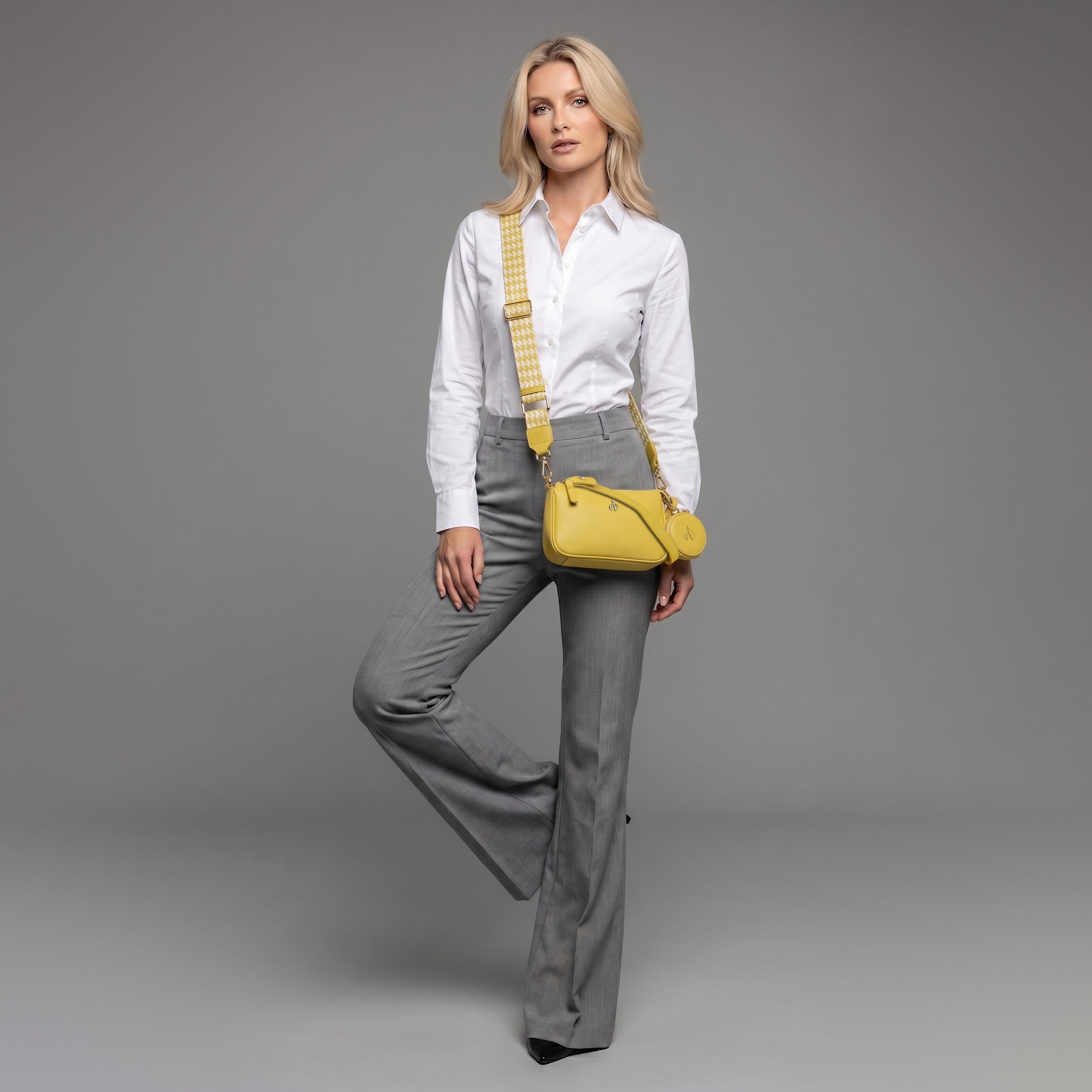 'ROSE' Sunflower Pebble Grain Real Leather Shoulder Bag