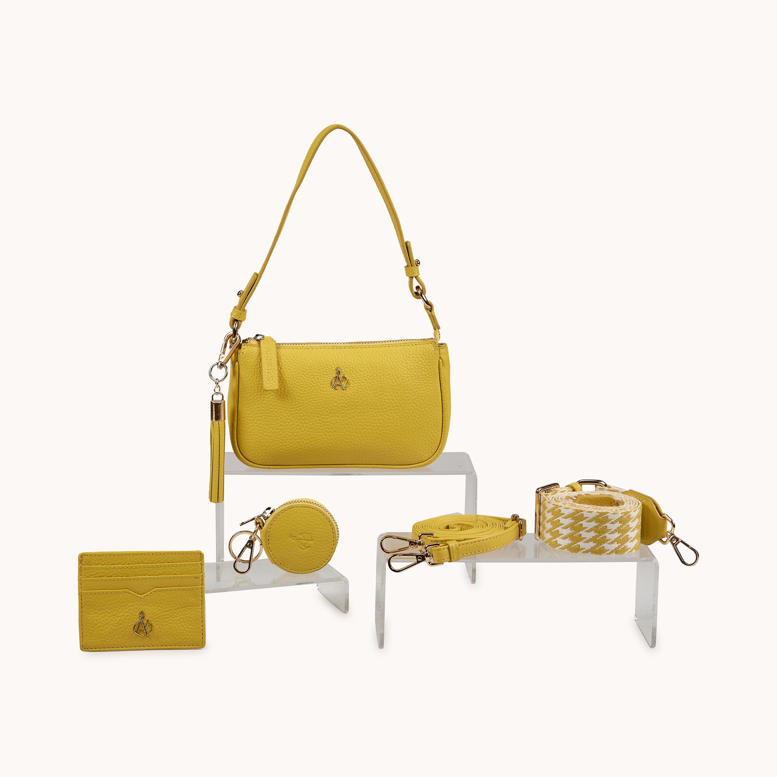 'ROSE' Sunflower Pebble Grain Real Leather Shoulder Bag