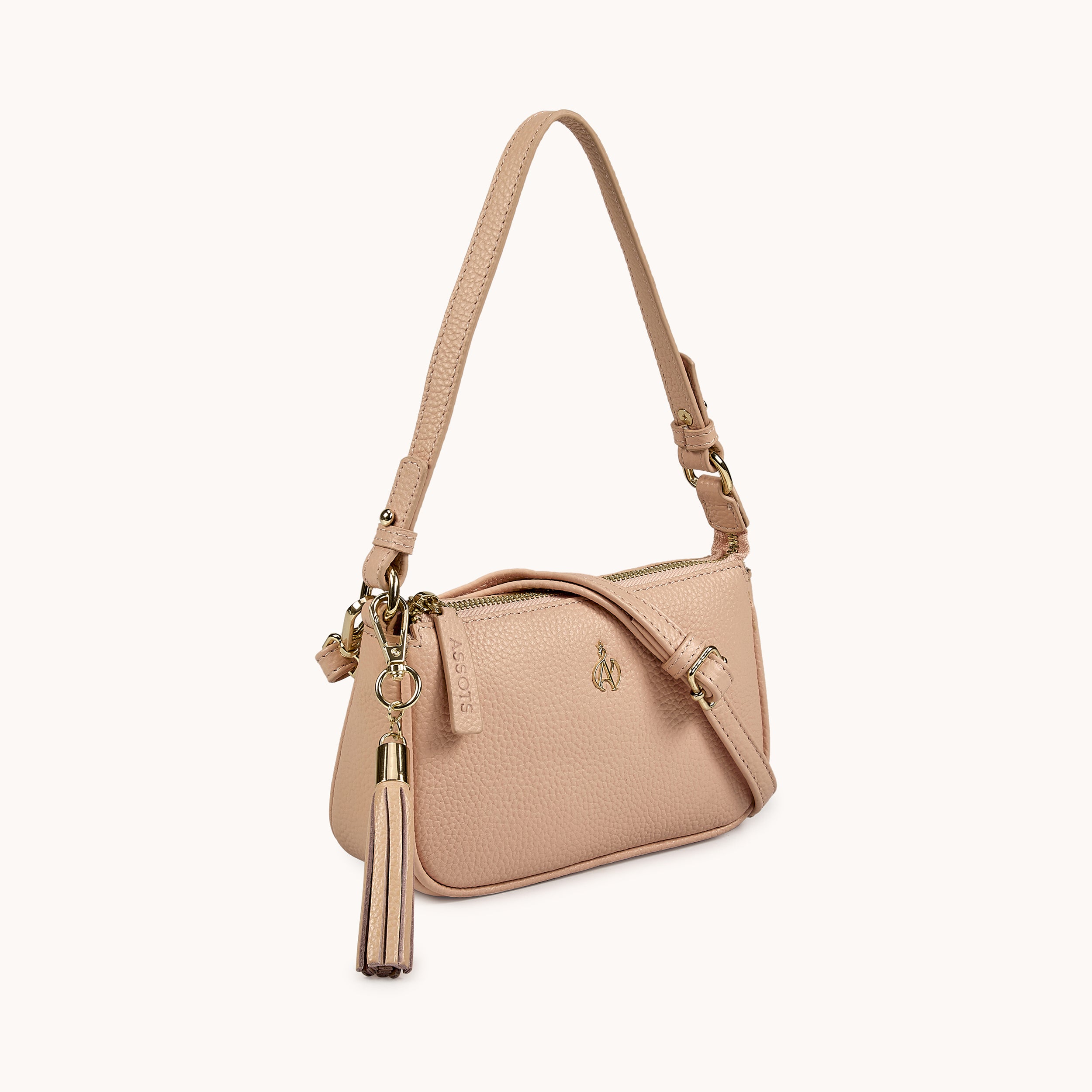 'ROSE' Peach Pebble Grain Real Leather Shoulder Bag