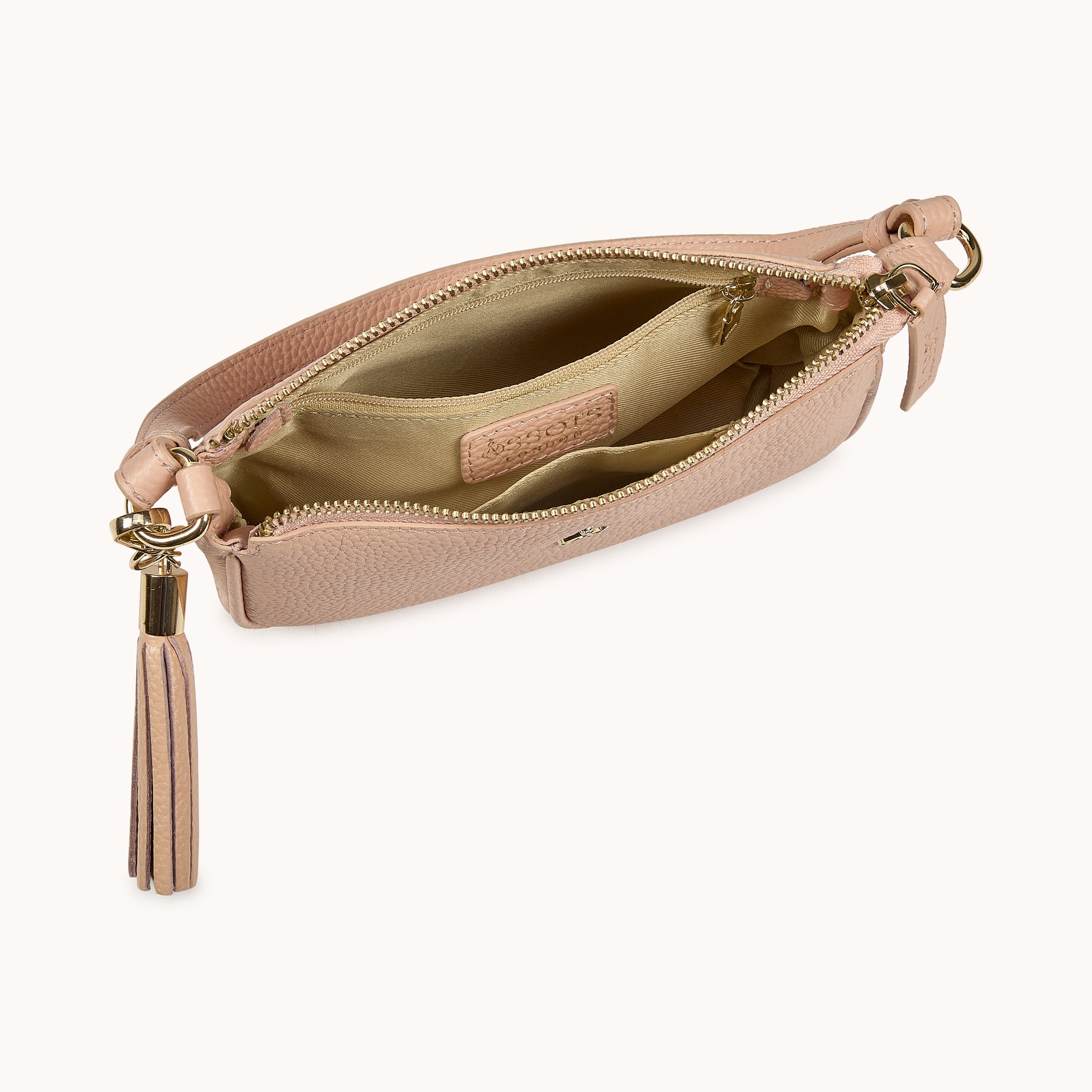 'ROSE' Peach Pebble Grain Real Leather Shoulder Bag