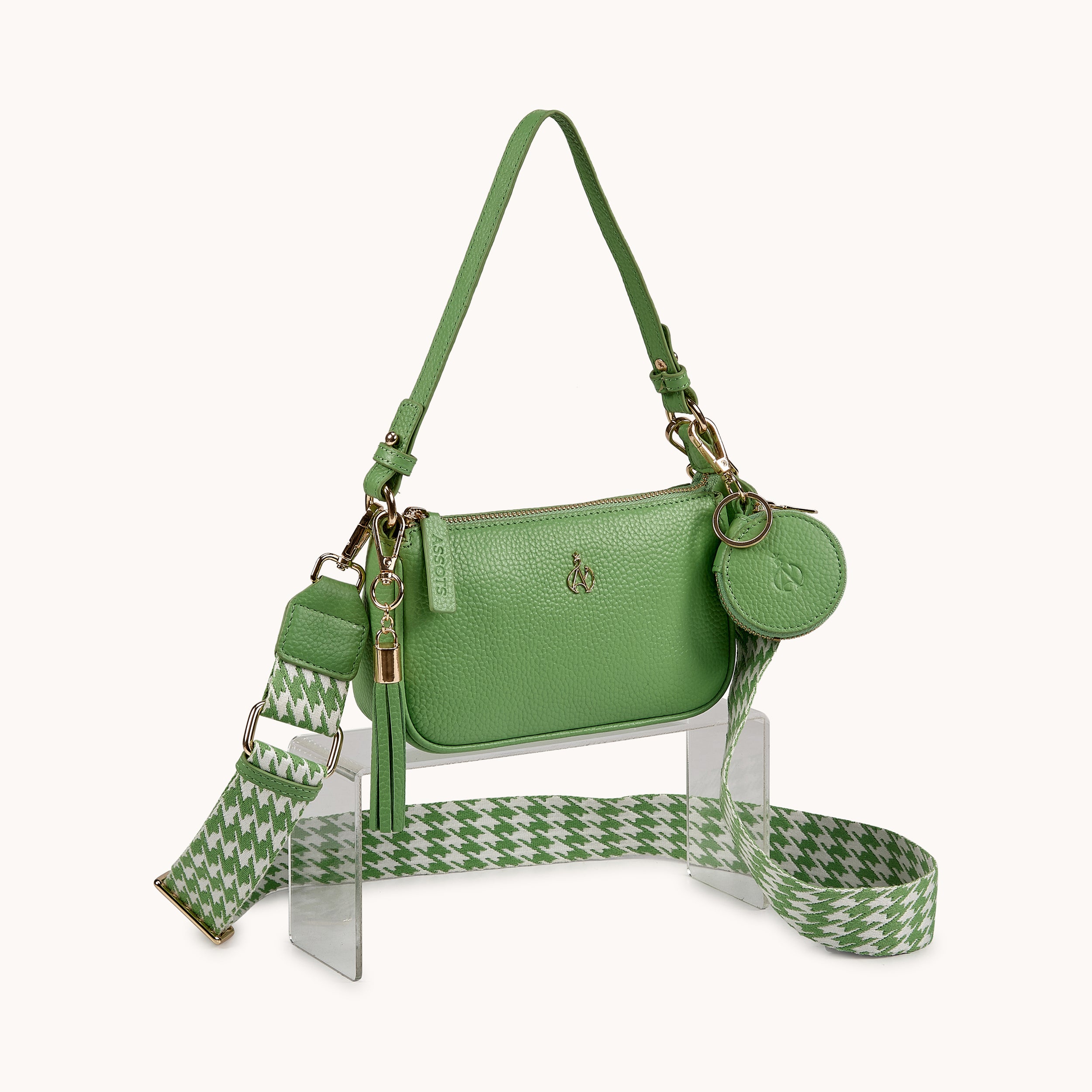 'ROSE' Matcha Green Pebble Grain Real Leather Shoulder Bag